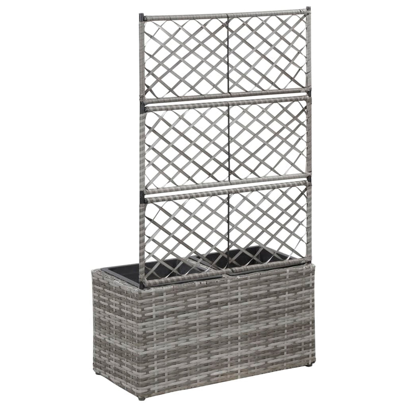 Load image into Gallery viewer, Vidaxl latwerkplantenbak verhoogd met potten 58x30x107 cm rattan grijs