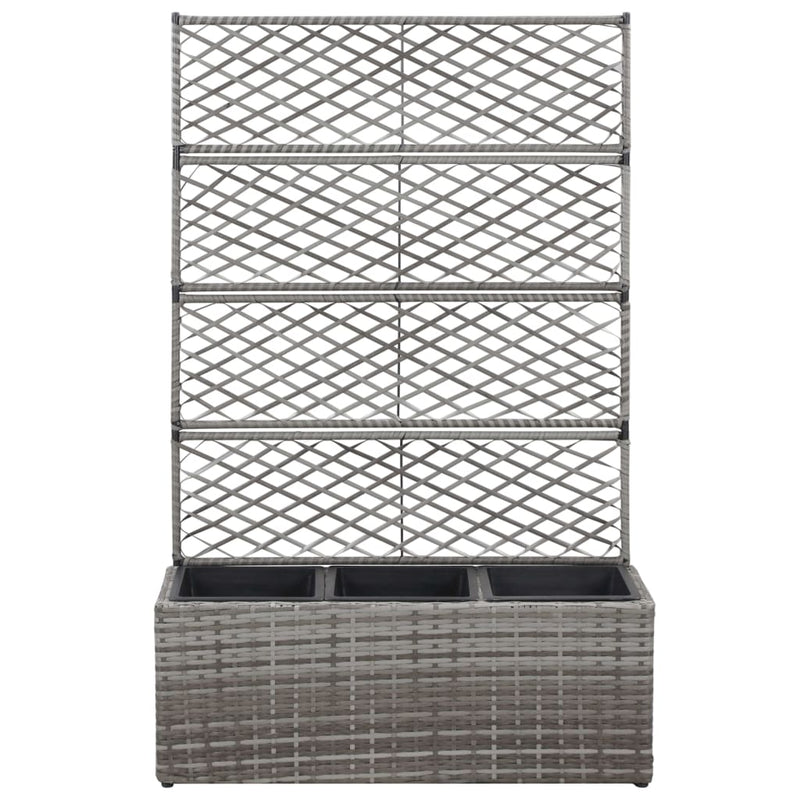 Load image into Gallery viewer, Vidaxl latwerkplantenbak verhoogd met potten 83x30x130 cm rattan grijs