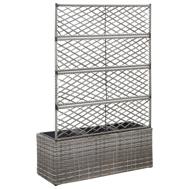 Load image into Gallery viewer, Vidaxl latwerkplantenbak verhoogd met potten 83x30x130 cm rattan grijs