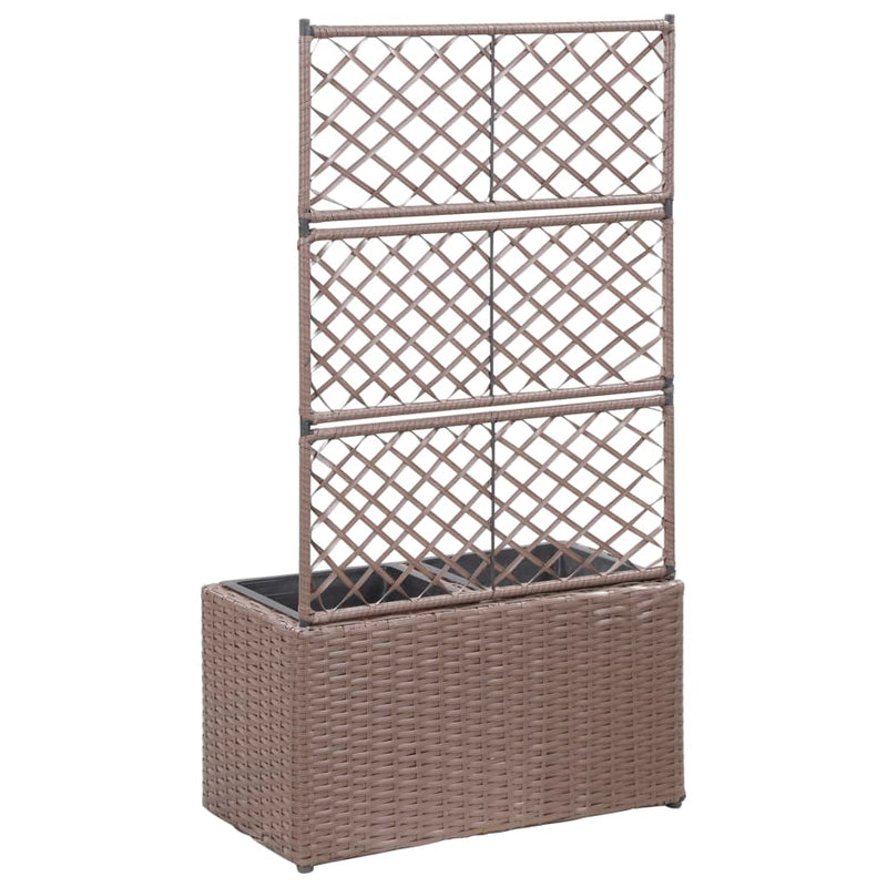 Load image into Gallery viewer, Vidaxl latwerkplantenbak verhoogd met potten 58x30x107 cm rattan bruin