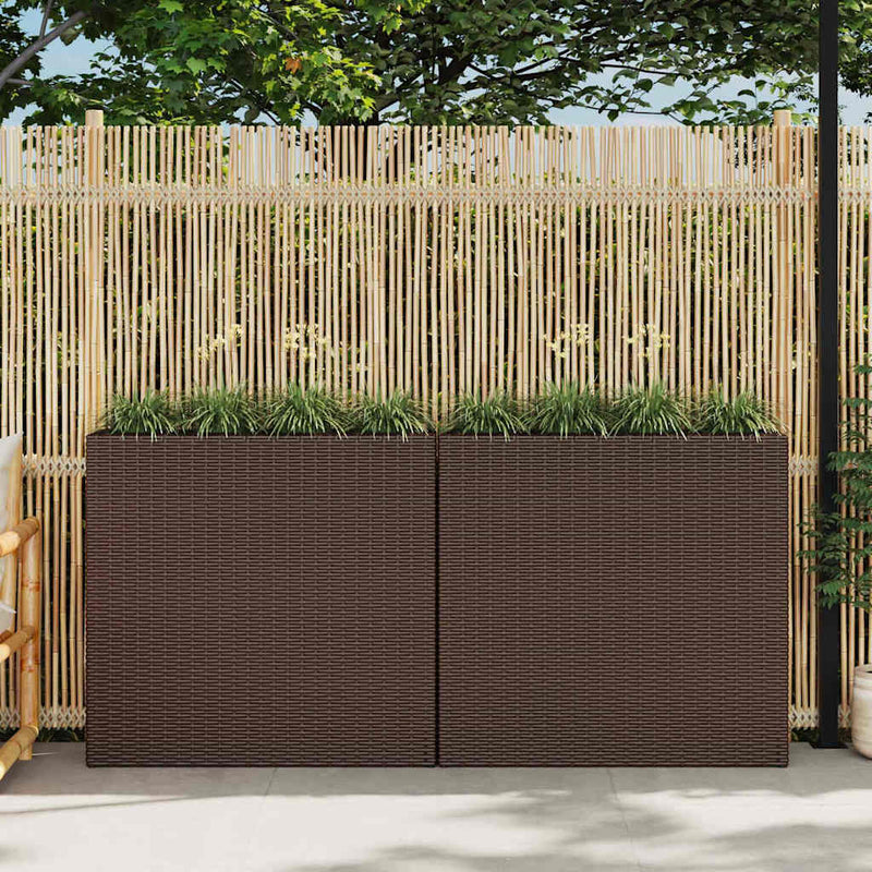 Load image into Gallery viewer, Vidaxl plantenbak verhoogd met 4 potten 2 st poly rattan bruin