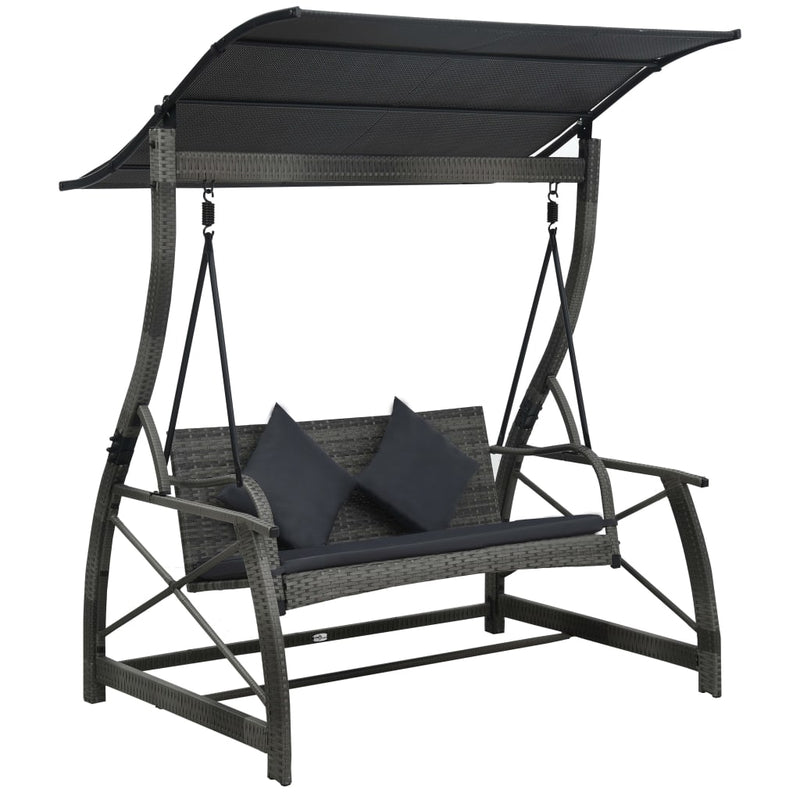Load image into Gallery viewer, VidaXL Schommelbank 3-zits met dak poly rattan grijs