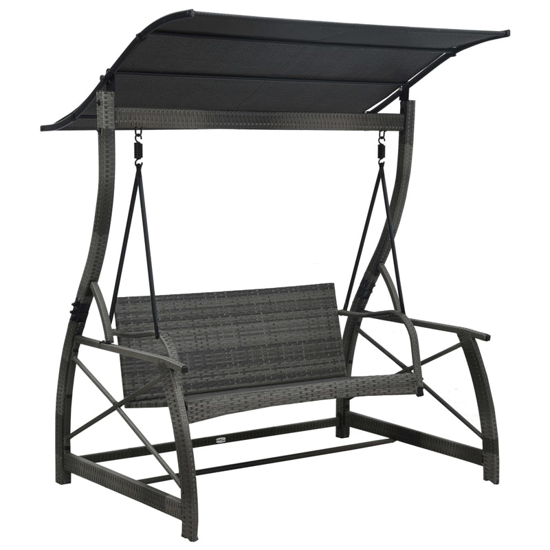 Load image into Gallery viewer, VidaXL Schommelbank 3-zits met dak poly rattan grijs