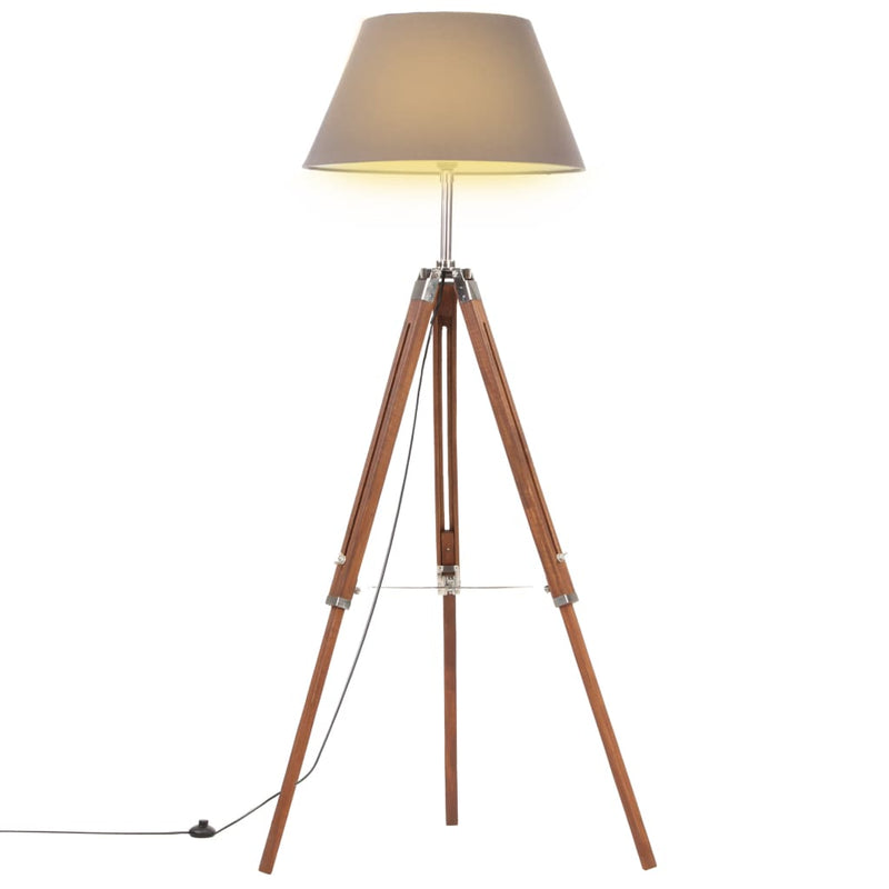 Load image into Gallery viewer, Vidaxl vloerlamp driepoot 141 cm massief teakhout honingbruin en grijs