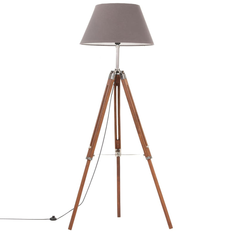 Load image into Gallery viewer, Vidaxl vloerlamp driepoot 141 cm massief teakhout honingbruin en grijs