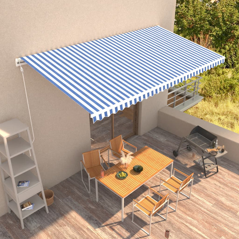 Load image into Gallery viewer, VidaXL Luifel automatisch uittrekbaar 600x300 cm blauw en wit