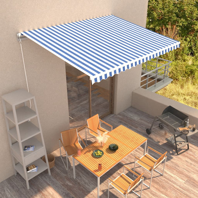 Load image into Gallery viewer, VidaXL Luifel handmatig uittrekbaar 400x300 cm blauw en wit