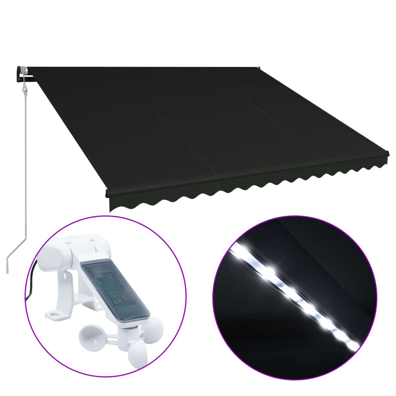 Load image into Gallery viewer, VidaXL Luifel uittrekbaar met windsensor en LED 450x300 cm antraciet