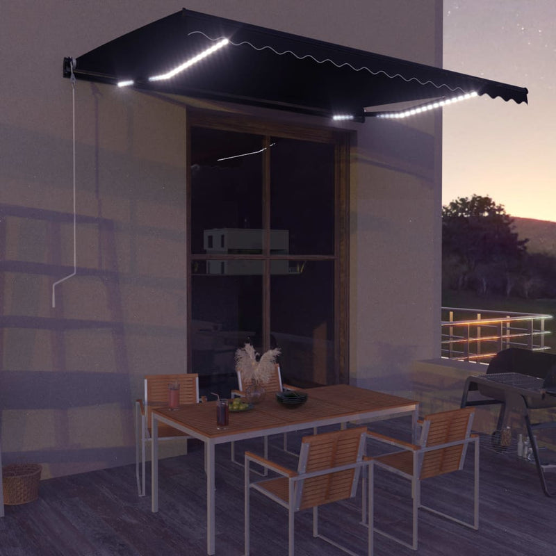 Load image into Gallery viewer, VidaXL Luifel uittrekbaar met windsensor en LED 450x300 cm antraciet