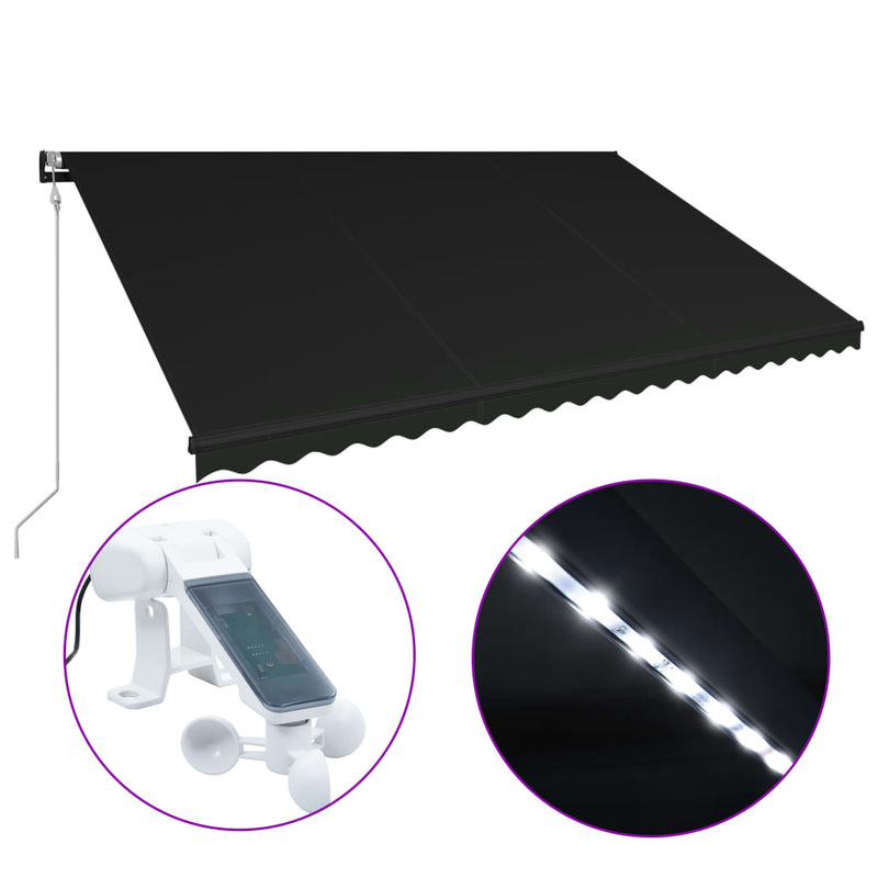 Load image into Gallery viewer, VidaXL Luifel uittrekbaar met windsensor en LED 500x300 cm antraciet