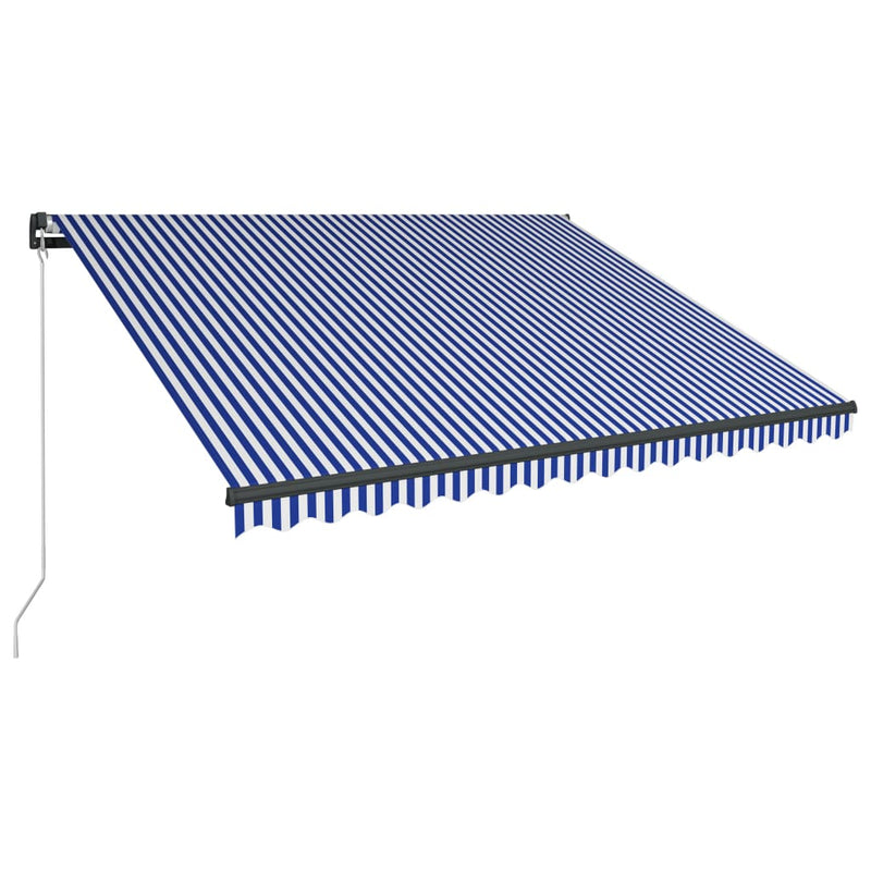 Load image into Gallery viewer, VidaXL Luifel handmatig uittrekbaar met LED 450x300 cm blauw en wit