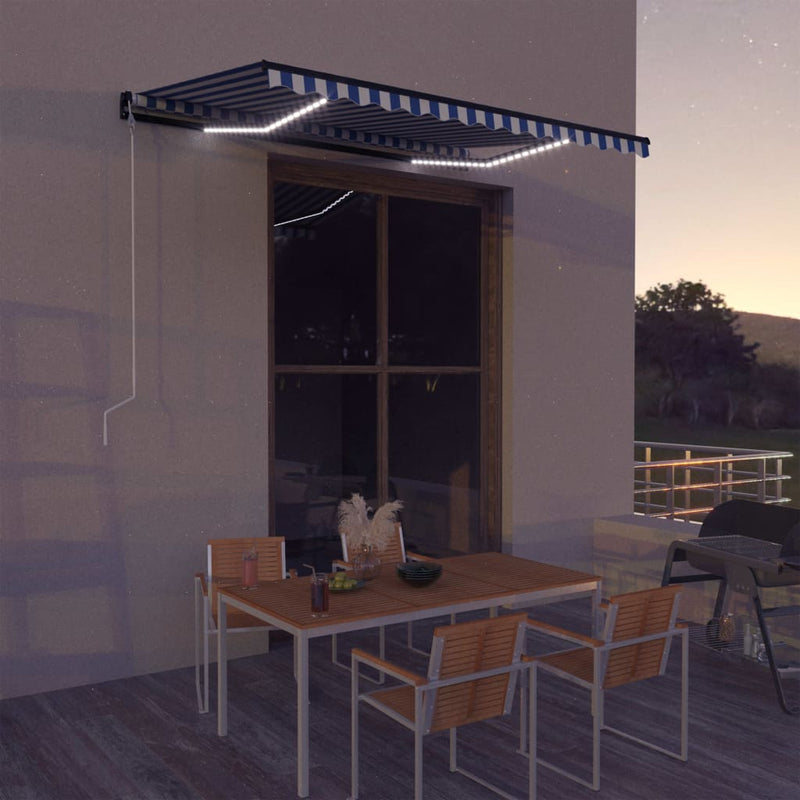 Load image into Gallery viewer, VidaXL Luifel met windsensor en LED 350x250 cm blauw en wit