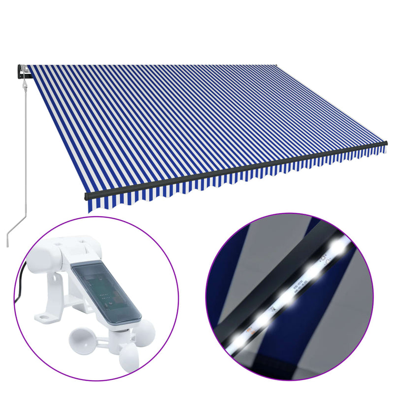 Load image into Gallery viewer, VidaXL Luifel met windsensor en LED 500x300 cm blauw en wit