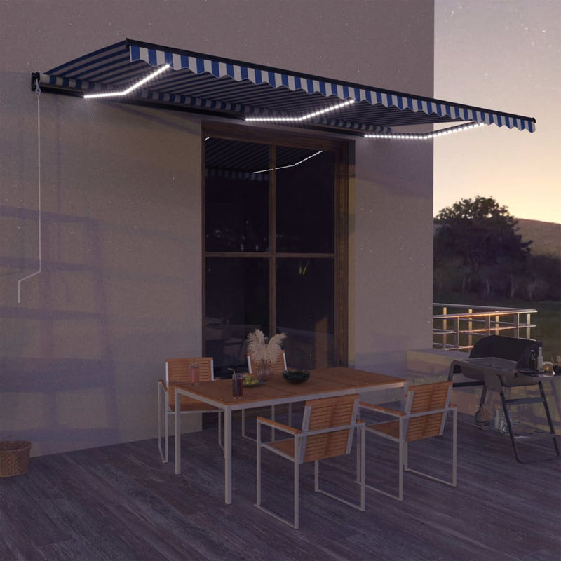 Load image into Gallery viewer, VidaXL Luifel met windsensor en LED 600x300 cm blauw en wit