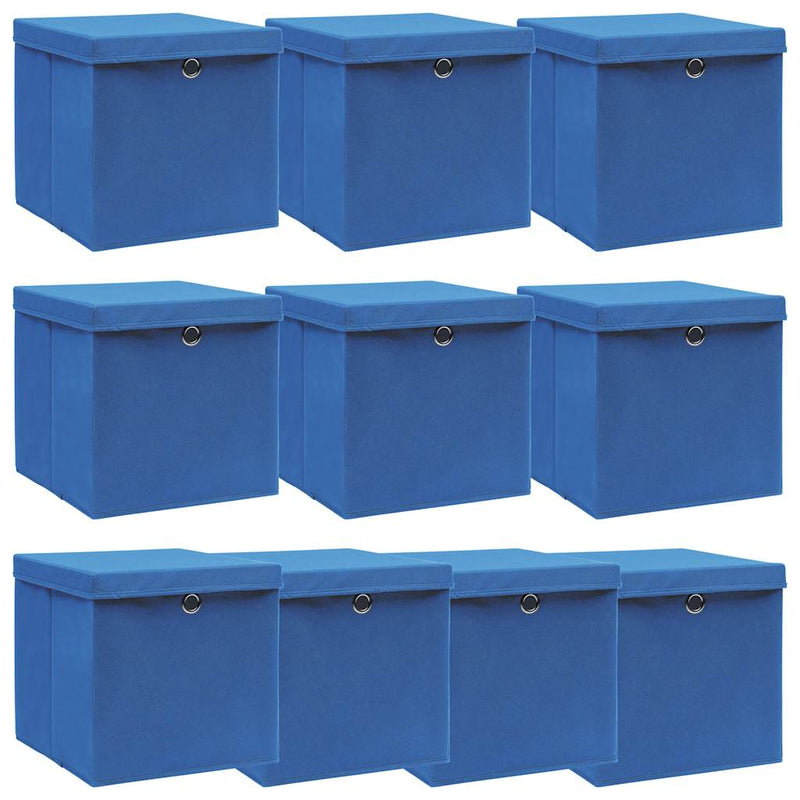 Afbeelding laden in galerijviewer, Vidaxl opbergboxen met deksel 10 st 32x32x32 cm stof blauw