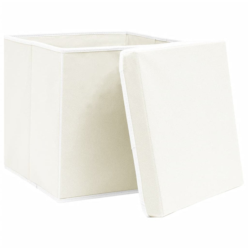 Load image into Gallery viewer, Vidaxl opbergboxen met deksel 4 st 32x32x32 cm stof wit