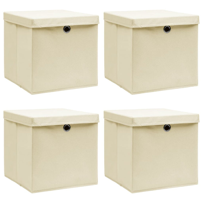 Afbeelding laden in galerijviewer, Vidaxl opbergboxen met deksel 4 st 32x32x32 cm stof crèmekleurig