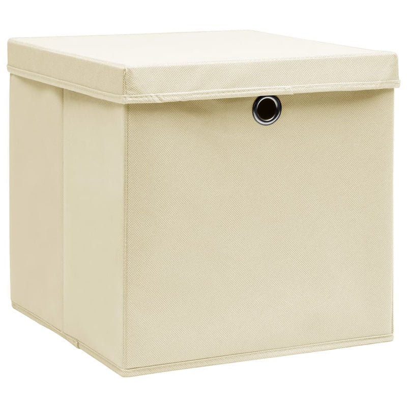 Afbeelding laden in galerijviewer, Vidaxl opbergboxen met deksel 4 st 32x32x32 cm stof crèmekleurig