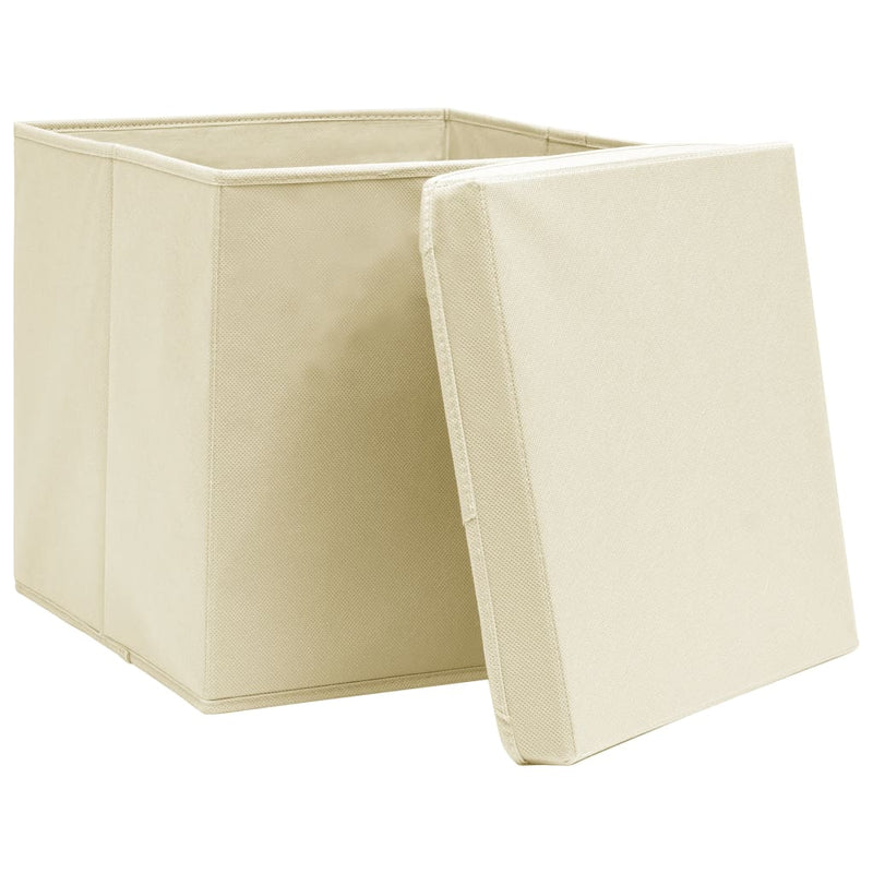 Afbeelding laden in galerijviewer, Vidaxl opbergboxen met deksel 4 st 32x32x32 cm stof crèmekleurig