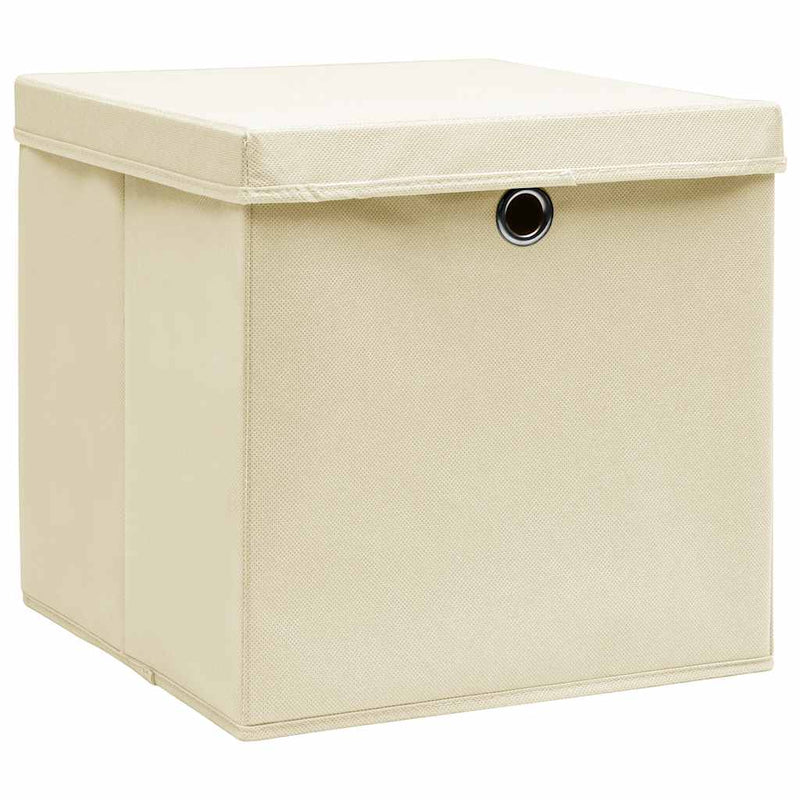 Load image into Gallery viewer, Vidaxl opbergboxen met deksel 10 st 32x32x32 cm stof crèmekleurig
