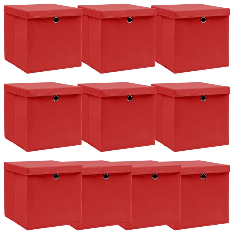 Load image into Gallery viewer, Vidaxl opbergboxen met deksel 10 st 32x32x32 cm stof wit