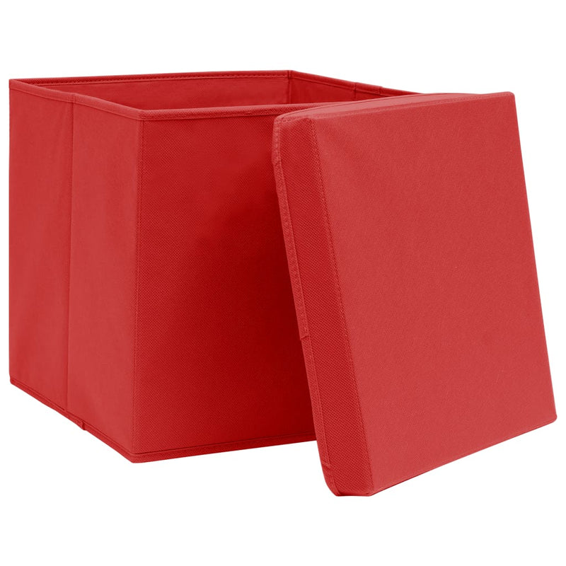 Load image into Gallery viewer, Vidaxl opbergboxen met deksel 10 st 32x32x32 cm stof wit