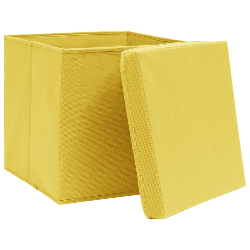 Load image into Gallery viewer, Vidaxl opbergboxen met deksel 4 st 32x32x32 cm stof geel
