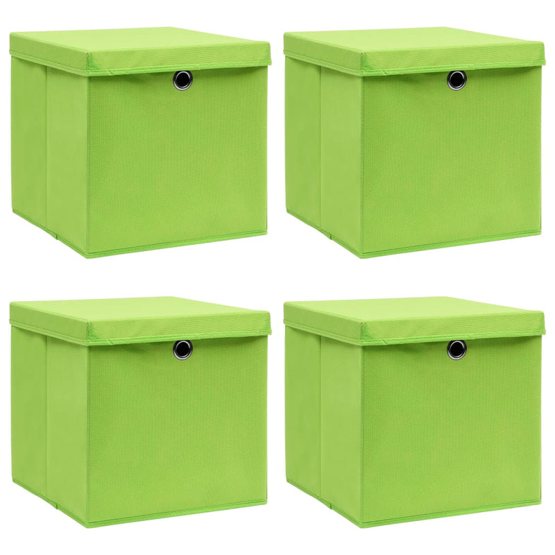Afbeelding laden in galerijviewer, Vidaxl opbergboxen met deksel 4 st 32x32x32 cm stof groen