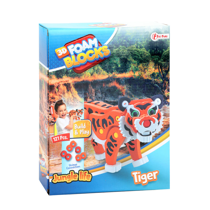 Load image into Gallery viewer, Toi-toys 3d puzzel tijger junior 31,5 cm foam oranje 121-delig