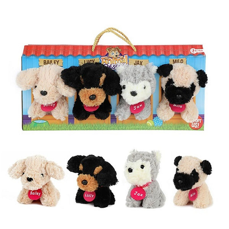 Cargue la imagen en el visor de la galería, Toi-toys pluchen hondjes in hondenhok koffer 4 stuks