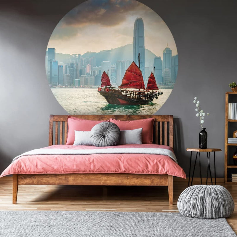 Load image into Gallery viewer, WallArt WallArt Behangcirkel Skyline with Junk Boat 190 cm
