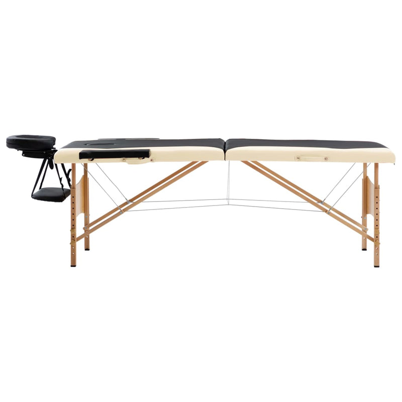 Afbeelding laden in galerijviewer, Vidaxl massagetafel inklapbaar 2 zones hout zwart en beige