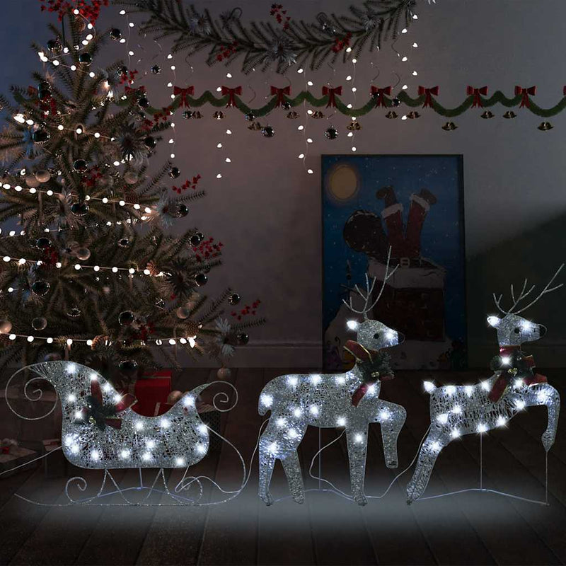 Load image into Gallery viewer, Vidaxl kerstdecoratie rendieren en slee 60 led's zilverkleurig