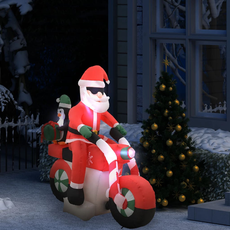 Load image into Gallery viewer, Vidaxl kerstman opblaasbaar op motorfiets led ip44 160 cm
