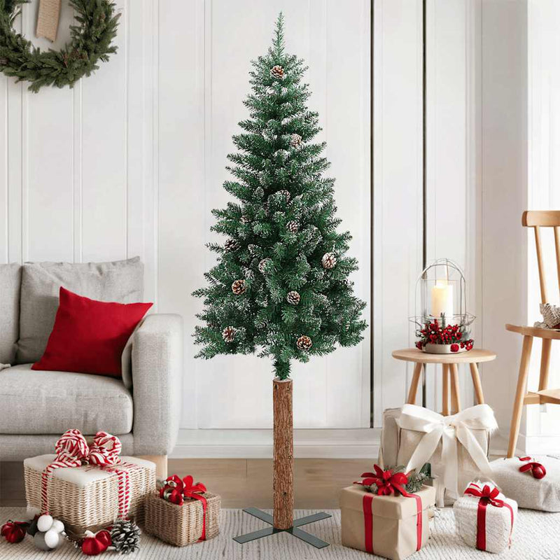 Load image into Gallery viewer, VidaXL Kerstboom met echt hout en sneeuw smal 150 cm groen