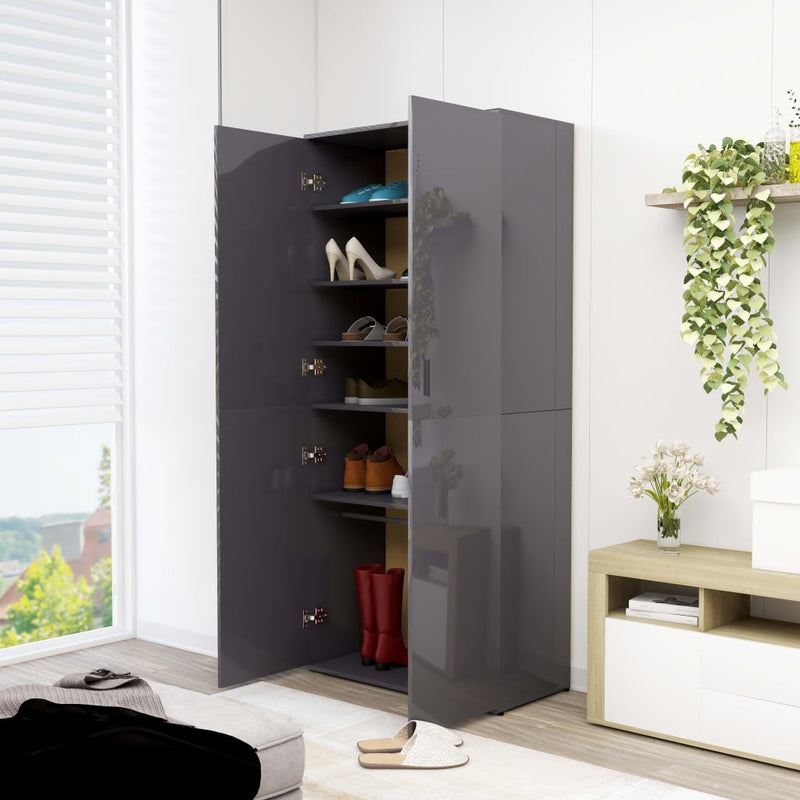Load image into Gallery viewer, VidaXL Schoenenkast 80x39x178 cm bewerkt hout hoogglans grijs