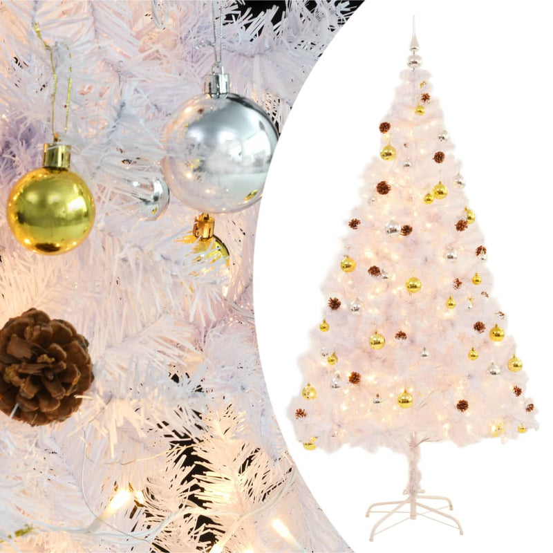 Load image into Gallery viewer, Vidaxl kunstkerstboom met verlichting en kerstballen 210 cm wit