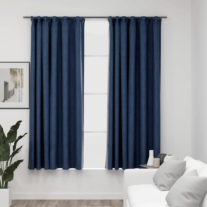 Load image into Gallery viewer, Vidaxl gordijnen linnen-look verduisterend haken 2 st 140x175 cm blauw