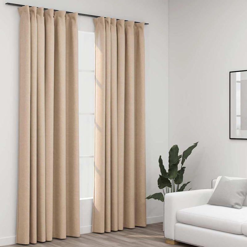 Load image into Gallery viewer, Vidaxl gordijnen linnen-look verduisterend haken 2 st 140x225 cm beige