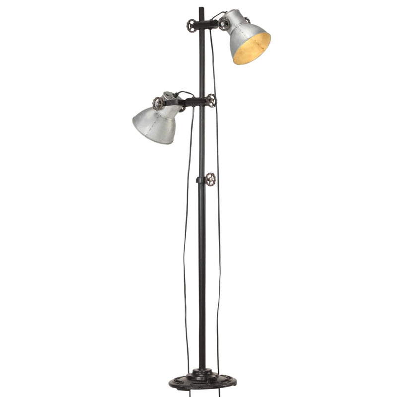Load image into Gallery viewer, Vidaxl vloerlamp met 2 lampenkappen e27 gietijzer zilverkleurig