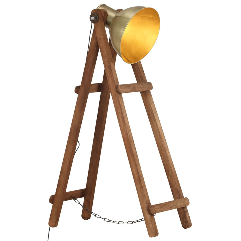Laden Sie das Bild in Galerie -Viewer, Vidaxl vloerlamp e27 massief mangohout messingkleurig