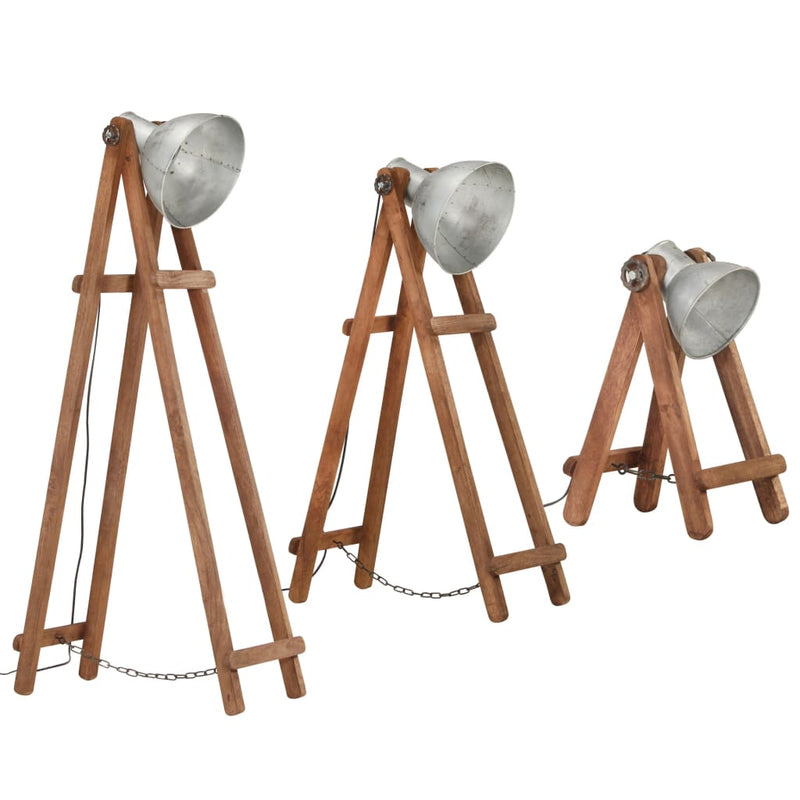 Load image into Gallery viewer, Vidaxl vloerlampen 3 st e27 massief mangohout zilverkleurig