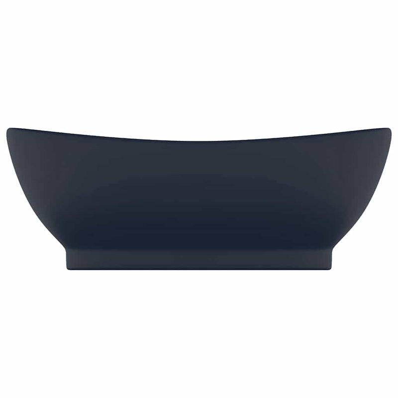 Afbeelding laden in galerijviewer, Vidaxl wastafel met overloop ovaal 58,5x39 cm keramiek mat donkerblauw