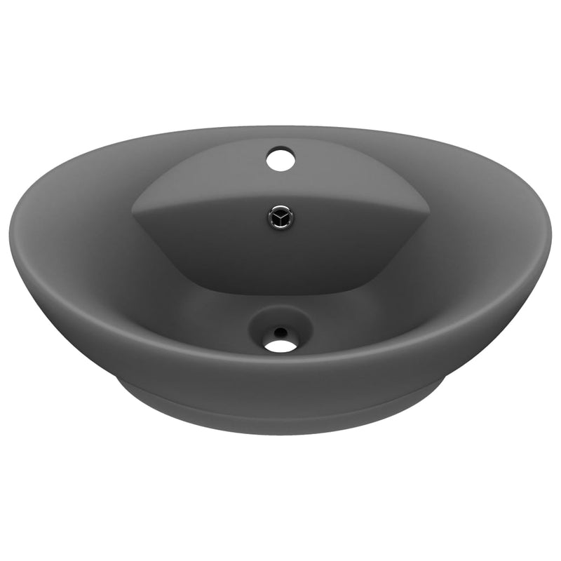 Load image into Gallery viewer, Vidaxl wastafel met overloop ovaal 58,5x39 cm keramiek mat donkergrijs