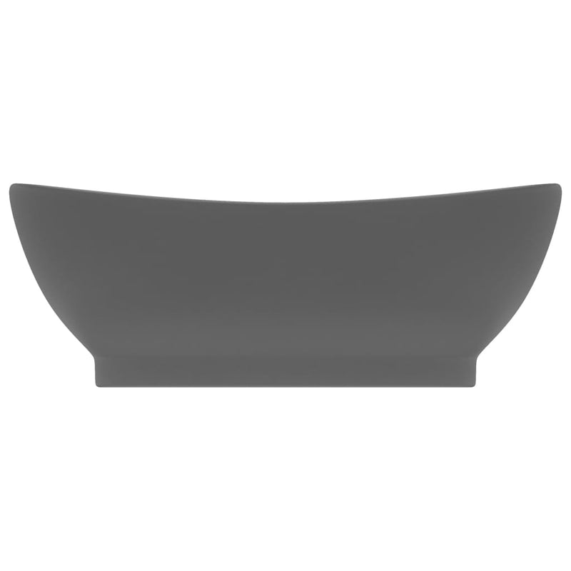 Load image into Gallery viewer, Vidaxl wastafel met overloop ovaal 58,5x39 cm keramiek mat donkergrijs