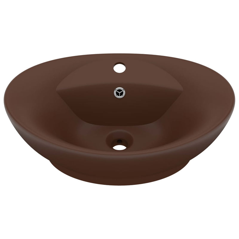 Load image into Gallery viewer, Vidaxl wastafel met overloop ovaal 58,5x39 cm keramiek mat donkerbruin