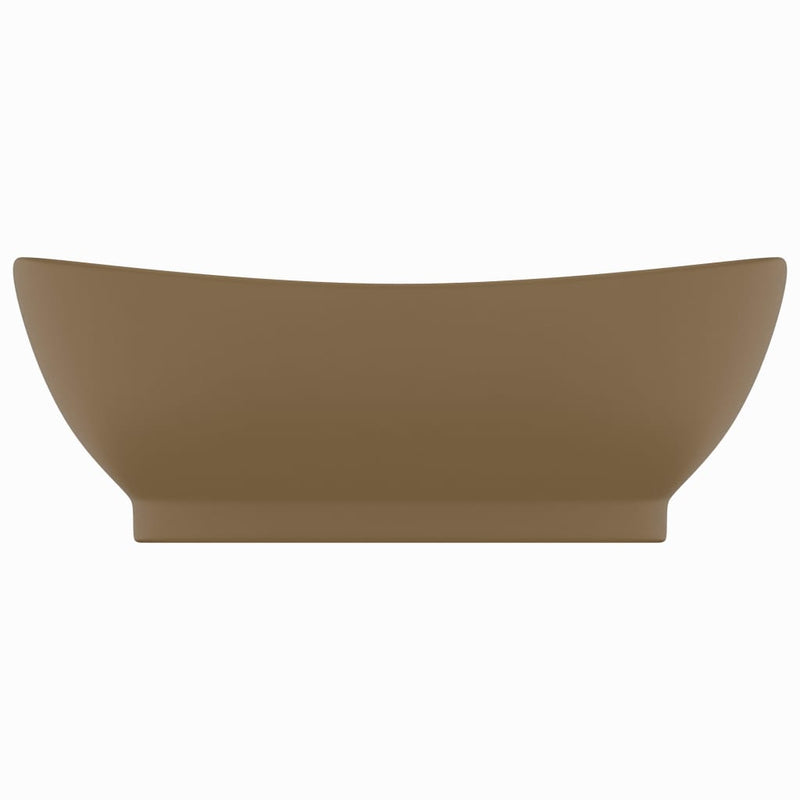 Load image into Gallery viewer, Vidaxl wastafel met overloop ovaal 58,5x39 cm keramiek matcrème