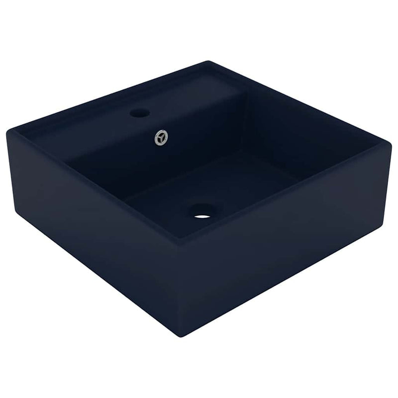 Laden Sie das Bild in Galerie -Viewer, Vidaxl wastafel met overloop vierkant 41x41cm keramiek mat donkerblauw
