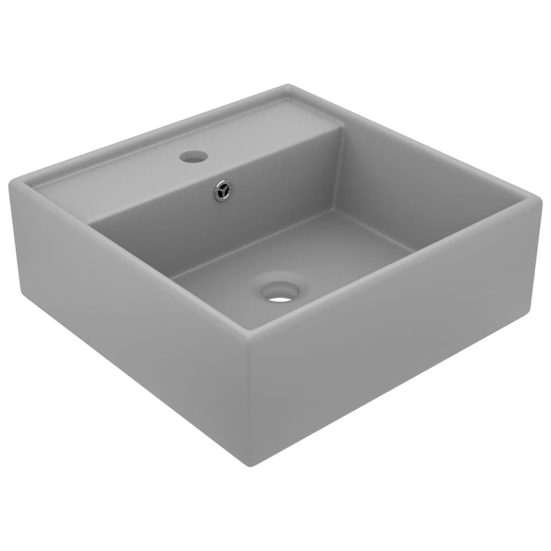 Load image into Gallery viewer, Vidaxl wastafel met overloop vierkant 41x41 cm keramiek mat lichtgrijs