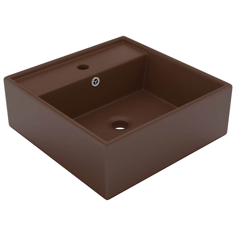 Load image into Gallery viewer, Vidaxl wastafel met overloop vierkant 41x41cm keramiek mat donkerbruin